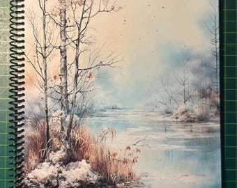 Misty Winter River Lined Notebook – Soft Cover, Spiral Bound, 60 Sheets (120 Pages), Two Sizes: 8.5×11″ & 5.5×8.5″, Nature-Inspired Journal