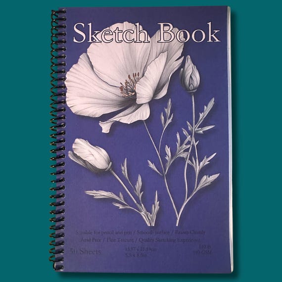 California Poppy Sketchbook - 5.5x8.5in, 50 Sheets, Spiral Bound, Premium Drawing Pad, Art Supplies, Floral Sketch Pad, Professional & Hobby