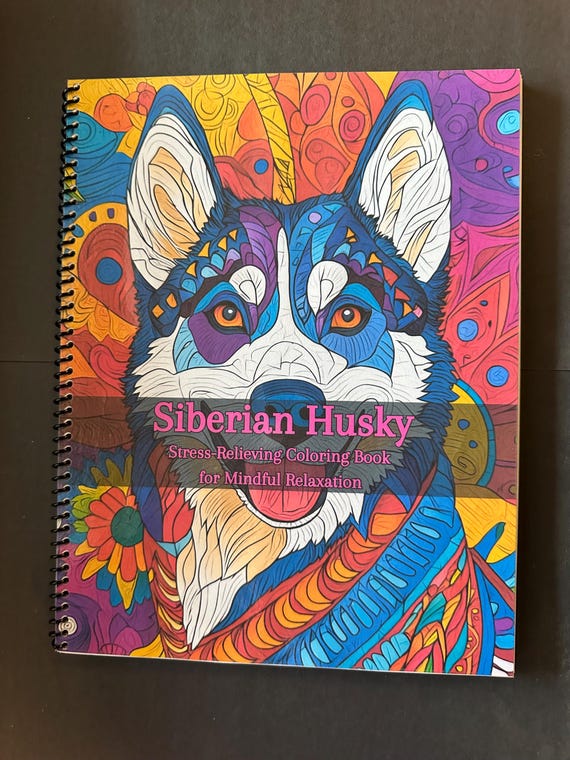 Siberian Husky Coloring Book - 5.5x8.5in, 54 Pages, Spiral Bound, Beautiful Dog Designs, , Portable Coloring Book for Dog Lovers