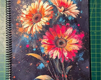 Colorful Gerbera Daisy Lined Notebook – Soft Cover, Spiral Bound, 60 Sheets (120 Pages), Two Sizes: 8.5×11″ & 5.5×8.5″, Writing Journal
