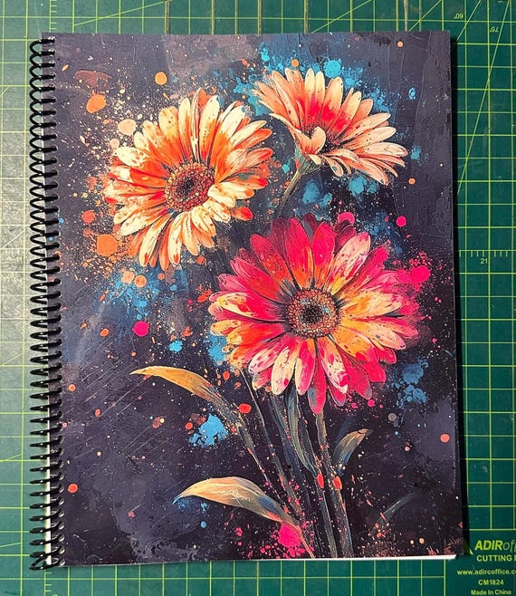Colorful Gerbera Daisy Lined Notebook – Soft Cover, Spiral Bound, 60 Sheets (120 Pages), Two Sizes: 8.5×11″ & 5.5×8.5″, Writing Journal