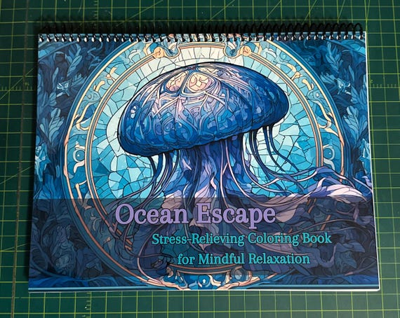 Ocean Escape Coloring Book – 8.5x11in Landscape, 39 Ocean & Coastal Designs, Top Spiral Bound, Adult Coloring Book for Relaxation