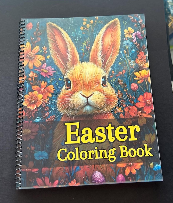Easter Coloring Book - 8.5x11in, 50 Pages, Spiral Bound, Holiday Coloring Book for Kids + Adults, Easter Bunny, Stress Relief & Fun Activity