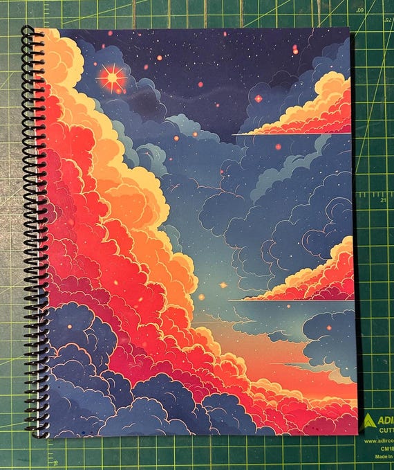Retro Space Cloud Lined Notebook – Soft Cover, Spiral Bound, 60 Sheets (120 Pages), Two Sizes: 8.5×11″ & 5.5×8.5″, Writing Journal