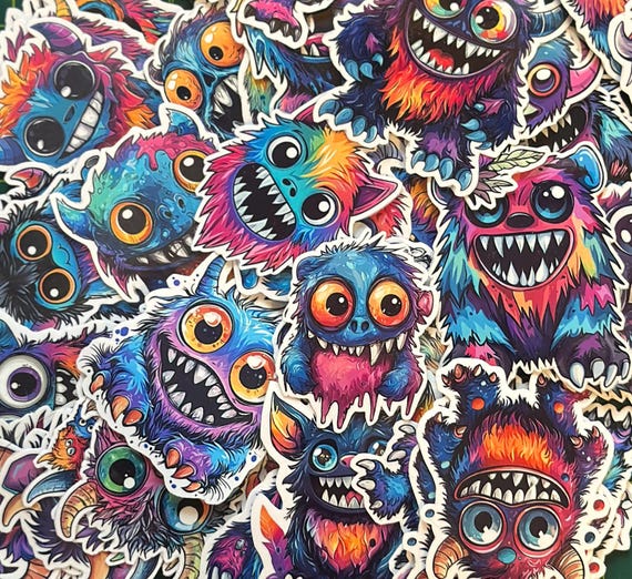 Silly Monster Sticker Pack – 48 Funny Vinyl Stickers, Glossy Cartoon Monster Decals for Kids, Planners, Laptops & Gifts