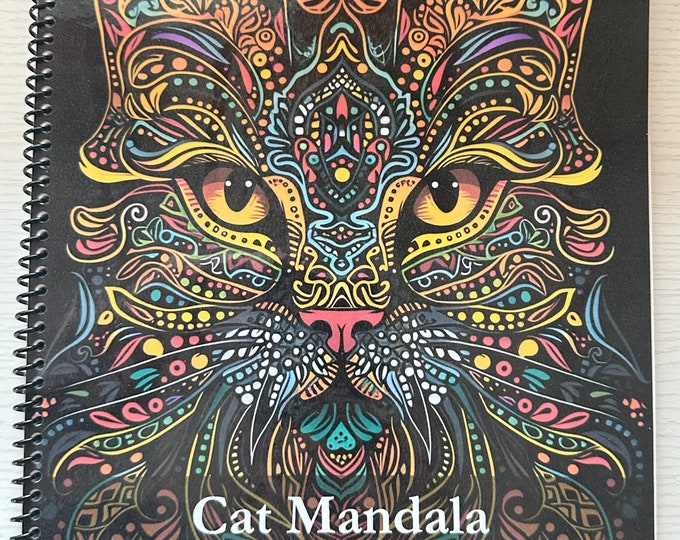 Cat Mandala Adult Coloring Book - Stress Relief, Artistic Mindfulness, 50 Pages, 8.5x11in, Spiral Bound