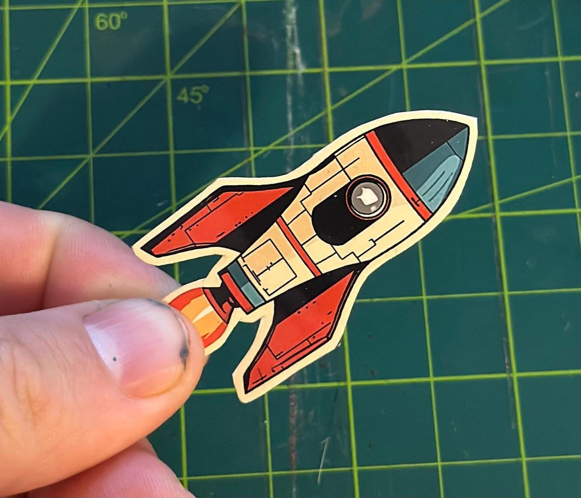 Retro Rocket-ship Sticker Pack – 72 Vibrant Vinyl Stickers, Glossy ...