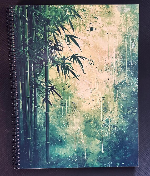 Green Bamboo Lined Notebook - 8.5x11in, 100 Sheets, 200 Pages, Spiral Bound, Writing Journal, Office & School Notebook, Zen Stationery