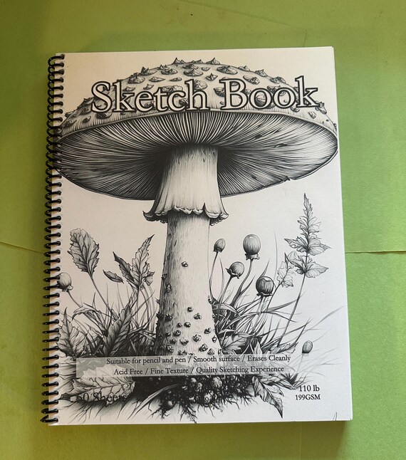 Mushroom Cover Sketchbook - 8.5x11in, 50 Sheets, Spiral Bound, Premium Drawing Pad, Art Supplies, Nature-Inspired, Professional & Hobby Use