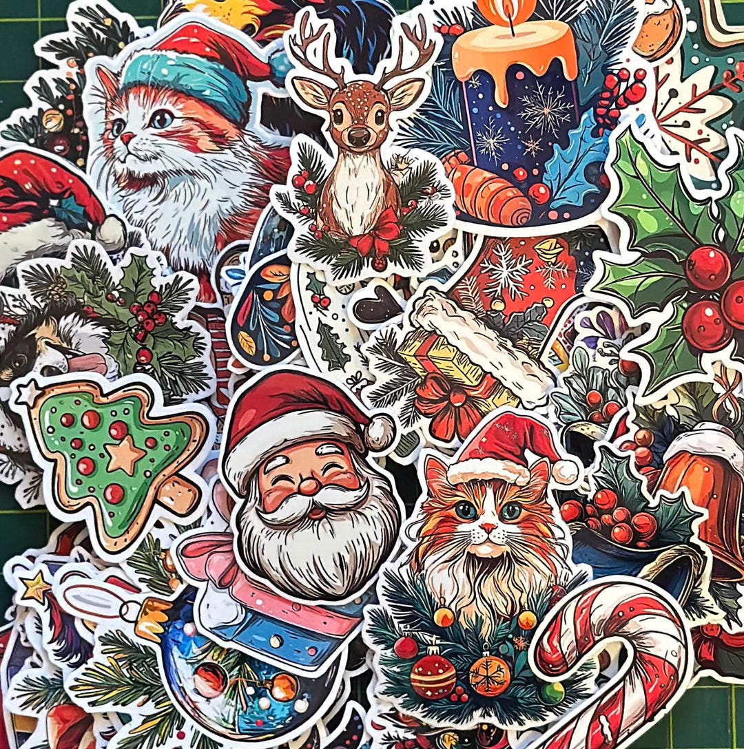 Festive Rectangular Note Sticker Christmas Sticker Pack – 60 Joyful Vinyl Stickers, Laminated Holiday ...