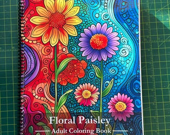 Libro para colorear para adultos con estampado floral de cachemir: diseños inspirados en la naturaleza, 50 páginas, 21,5 x 28 cm, encuadernación en espiral, alivio del estrés, atención plena artística.