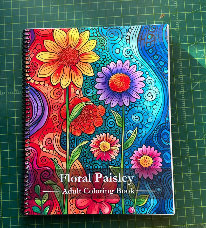 Libro para colorear para adultos con estampado floral de cachemir: diseños inspirados en la naturaleza, 50 páginas, 21,5 x 28 cm, encuadernación en espiral, alivio del estrés, atención plena artística. imagen 1