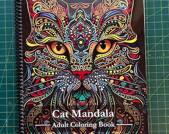 Cat Mandala Adult Coloring Book - Nature-Inspired Designs, 50 Pages, 8.5x11in, Spiral Bound, Stress Relief, Artistic Mindfulness