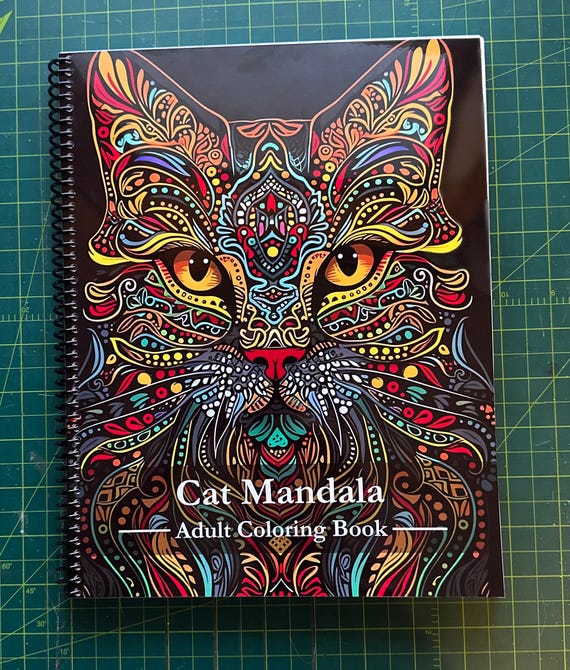 Cat Mandala Adult Coloring Book - Nature-Inspired Designs, 50 Pages, 8.5x11in, Spiral Bound, Stress Relief, Artistic Mindfulness