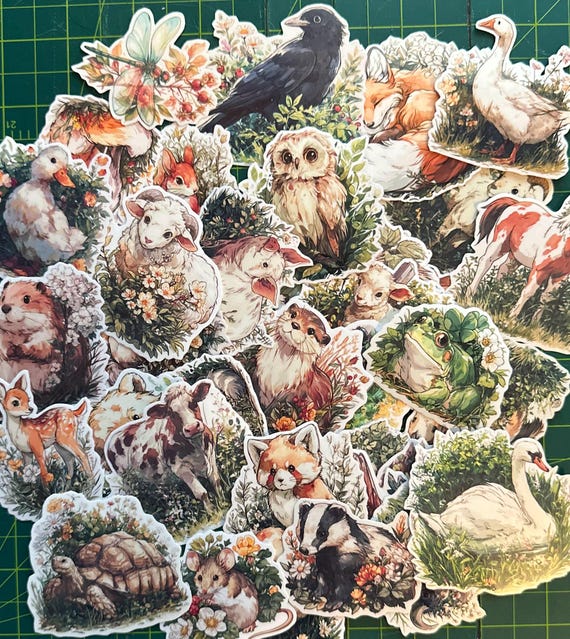 Cute Hedgerow Animal Sticker Pack – 36 Adorable Vinyl Stickers, Glossy Woodland Animal Decals for Journals, Laptops, Water Bottles & Gifts