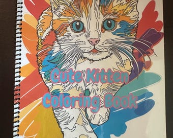 Cute Kitten Coloring Book - 8.5x11in, 41 Pages, Spiral Bound, Adorable Cat Coloring Book for Kids + Adults, Stress Relief & Fun Activity
