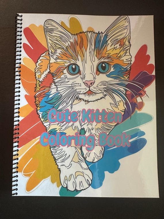 Cute Kitten Coloring Book - 8.5x11in, 41 Pages, Spiral Bound, Adorable Cat Coloring Book for Kids + Adults, Stress Relief & Fun Activity
