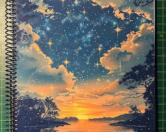 Sun & Stars Lined Notebook – Soft Cover, Spiral Bound, 60 Sheets (120 Pages), Two Sizes: 8.5×11″ and 5.5×8.5″, Writing Journal