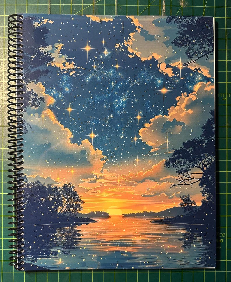 Sun & Stars Lined Notebook – Soft Cover, Spiral Bound, 60 Sheets (120 Pages), Two Sizes: 8.5×11″ and 5.5×8.5″, Writing Journal Large