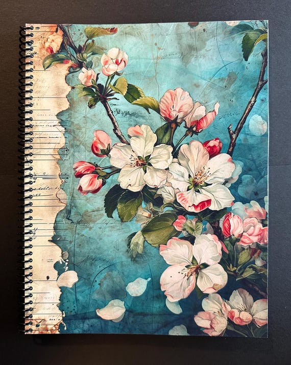 Apple Blossom Lined Notebook - 8.5x11in, 100 Sheets, 200 Pages, Spiral Bound, Floral Journal, School & Office Notebook, Aesthetic Stationery