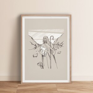 The Good Shepherd: Minimalist Modern Christian Wall Art Inspired by the Timeless Bible Story, hand-drawn bible art, digital wall art