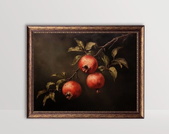 ザクロの静物画ポスター、クラシックなフルーツボウルの絵画