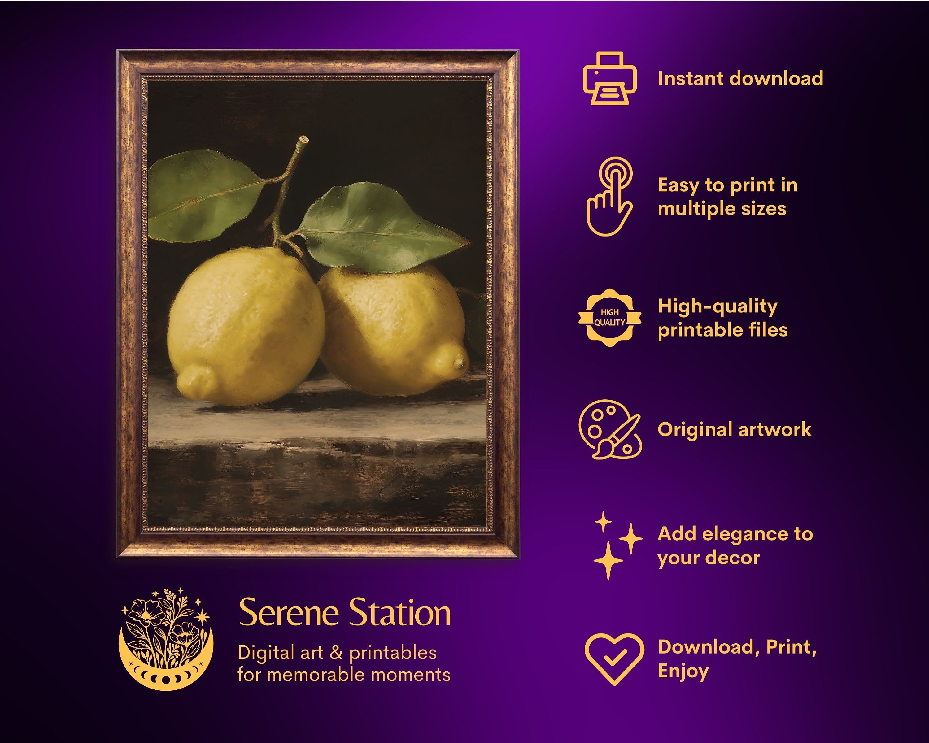 Lemon Still Life Oil Painting Kitchen Wall Art Moody Fruit - Etsy