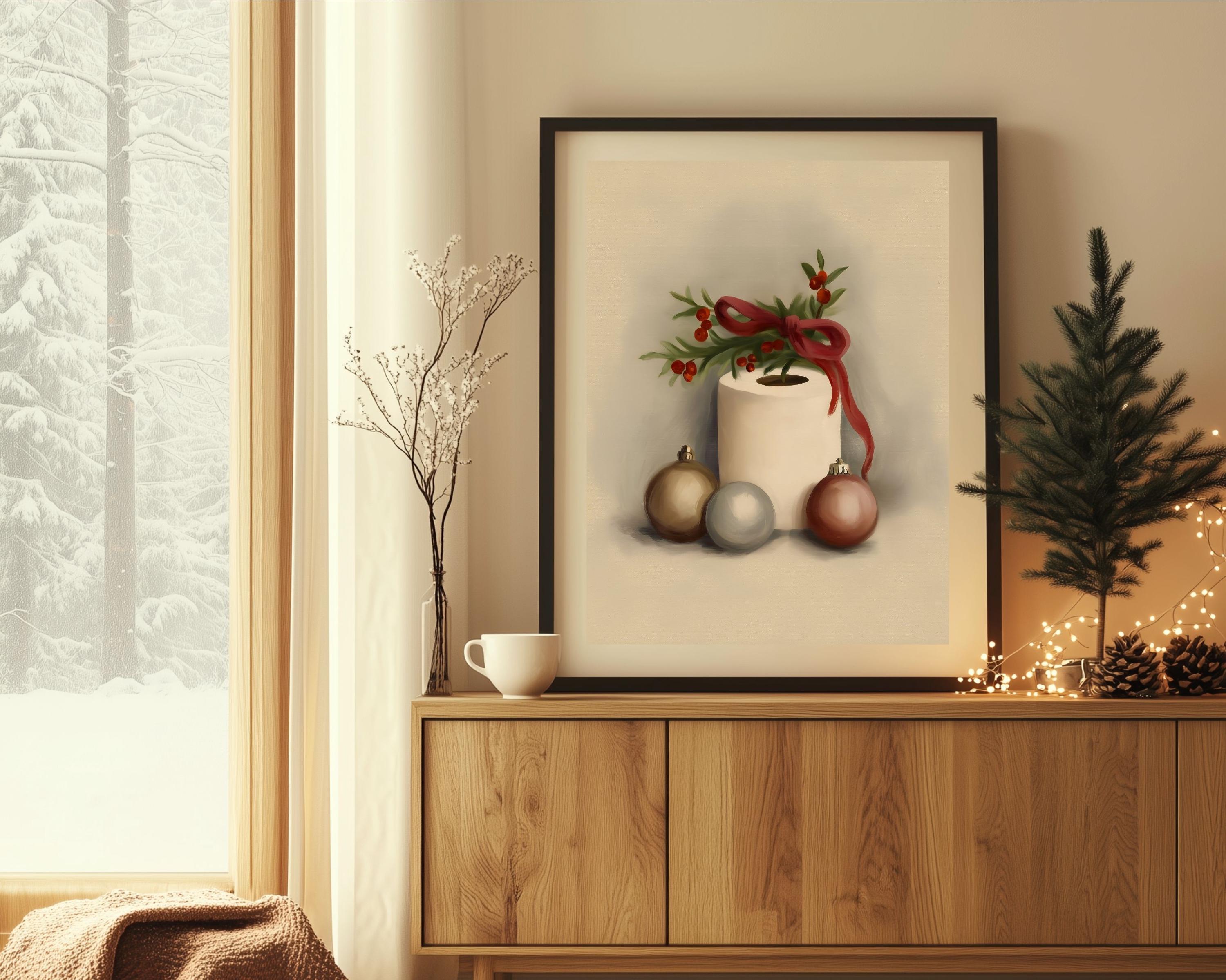 Christmas Bow Toilet Paper | Bathroom Wall Art, Festive Winter Holiday