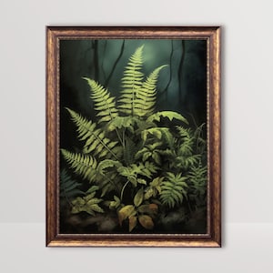 Woodland Fern | Dark Cottagecore Print, Botanical Moody Vintage Oil Painting, Green Academia Wall Art, Goblincore Decor, Fairycore Aesthetic
