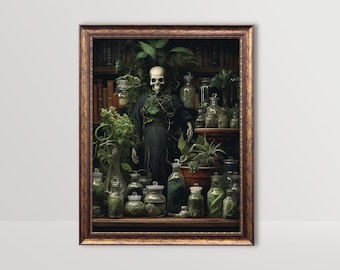 Dark Apothecary | Goth Cottagecore Wandkunst, grünes Academia Dekor, Witchy Ästhetik, botanische Vintage Malerei, Gothic Witch Kitchen Print