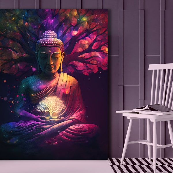 Buddha under Tree Wall Art | Digital Buddha Printable | Mediation Wall Art | Buddha Print | Buddha Poster | Spiritual Art | Yoga Studio Art