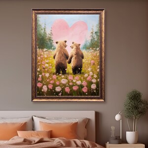 bear print,cottagecore valentine decor,valentines day gift,valentine wall art,valentines prints printable,romantic art print,love wall art,cute animal art,bear lover gift,anniversary gifts,cute bear art,bear couple art,couple gifts,impasto wall art