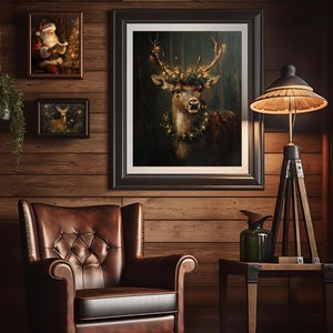 reindeer print,dark christmas wall art,moody winter print,dark academia prints,reindeer painting,holiday home decor,festive xmas decor, christmas printables,vintage christmas prints,cottagecore christmas,christmas deer print, vintage reindeer art