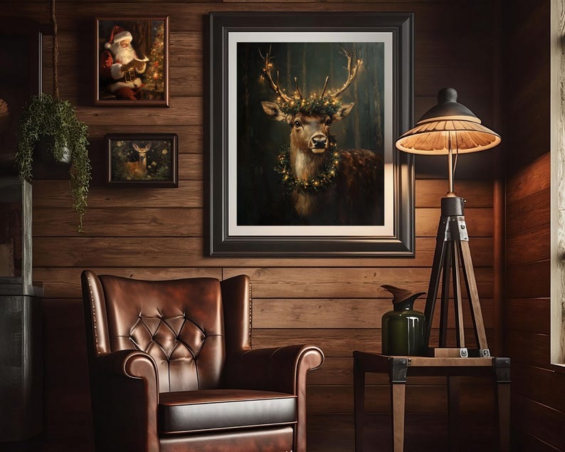 reindeer print,dark christmas wall art,moody winter print,dark academia prints,reindeer painting,holiday home decor,festive xmas decor, christmas printables,vintage christmas prints,cottagecore christmas,christmas deer print, vintage reindeer art