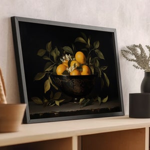 orange art print,orange oil painting,moody fruit print,kitchen wall art, vintage citrus print,fruit bowl print,fruit still life, still life painting, antique fruit prints,kitchen painting,oranges wall art,rustic farmhouse kitchen fruit print