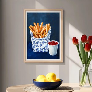 trendy blue prints,blue kitchen prints,fast food art,dorm wall decor,retro wall art,french fries art,french fries painting,funny snack prints,kitchen wall art,food wall art,funny food prints,fun kitchen art,still life wall art,still life painting,bar cart decor,moody kitchen decor,dark kitchen art,kitchen wall decor, moody kitchen print, moody kitchen art,food art print,fun kitchen art, still life prints,bar cart print,bar cart art,funny kitchen art,foodie wall art,nautical wall art