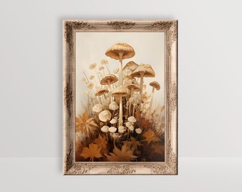 Botanical Mushrooms | Cottagecore Print, Boho Autumn Fall Decor, Moody Vintage Oil Painting, Naturecore Forest Wall Art Goblincore Aesthetic