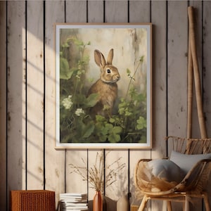 bunny art print,easter wall art,rabbit oil painting,bunny painting,rustic wall art, cottagecore decor,spring wall art,easter art print,vintage rabbit print,countryside poster,rustic country decor,farmhouse wall decor,nature prints,hare wall art