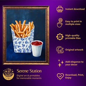 trendy blue prints,blue kitchen prints,fast food art,dorm wall decor,retro wall art,french fries art,french fries painting,funny snack prints,kitchen wall art,food wall art,funny food prints,fun kitchen art,still life wall art,still life painting,bar cart decor,moody kitchen decor,dark kitchen art,kitchen wall decor, moody kitchen print, moody kitchen art,food art print,fun kitchen art, still life prints,bar cart print,bar cart art,funny kitchen art,foodie wall art,nautical wall art