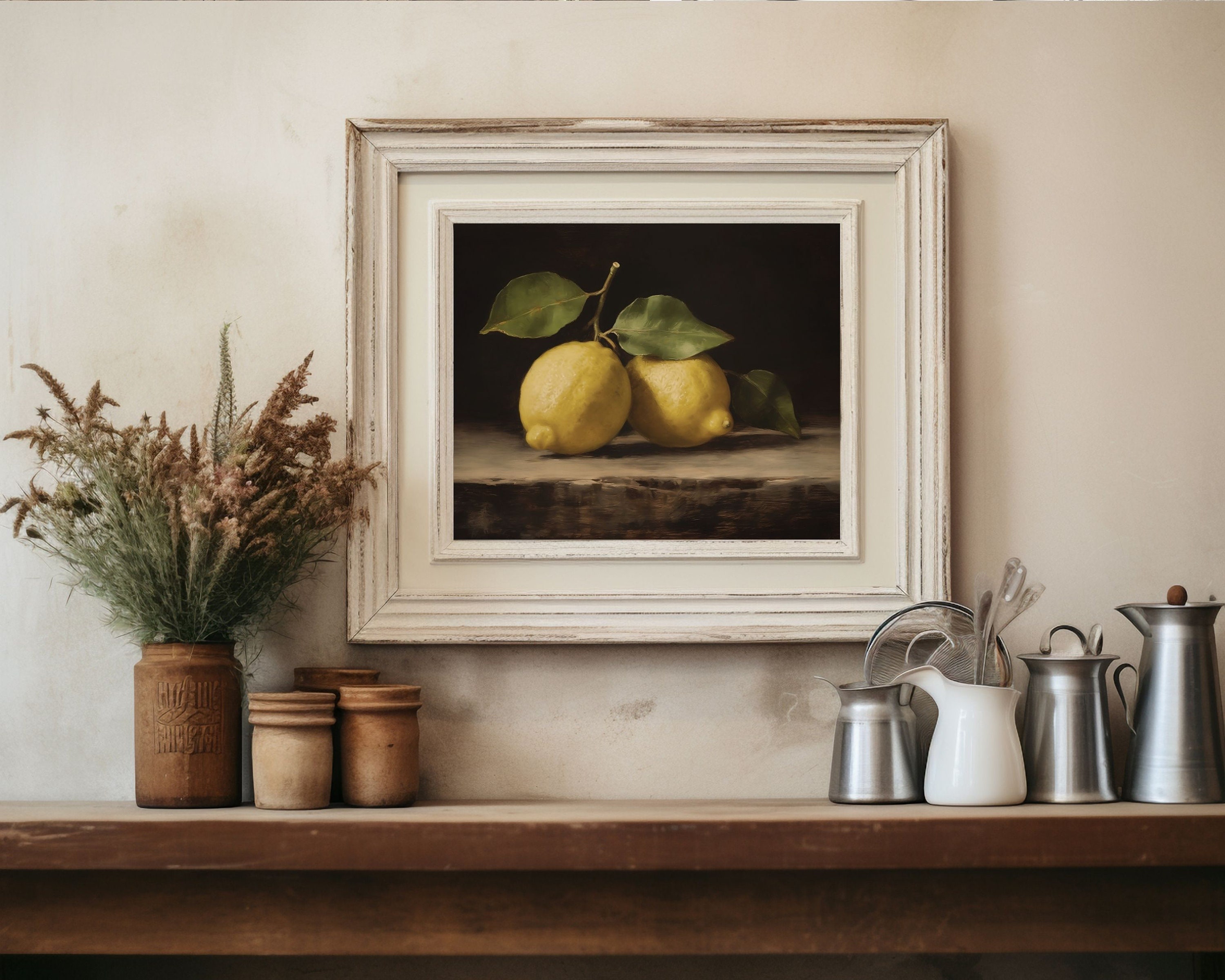 Lemon | Still Life Oil Painting, Kitchen Wall Art, Moody Fruit Art ...