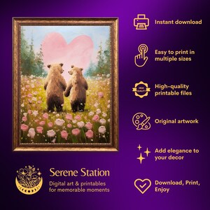 bear print,cottagecore valentine decor,valentines day gift,valentine wall art,valentines prints printable,romantic art print,love wall art,cute animal art,bear lover gift,anniversary gifts,cute bear art,bear couple art,couple gifts,impasto wall art