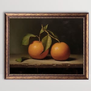 Clementine | Still Life Oil Painting, Kitchen Wall Art, Moody Citrus Fruit Print, Vintage Orange Tangerine Printable, French Country Decor