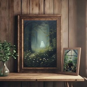 cute ghost art,spooky adorable creepy wall art,ghost painting,ghost in forest,whimsigoth art print, floral ghost dark cottagecore art,goth cottage core,gothic room decor,goth wall art, dark academia,halloween prints, sheet ghost art,ghost and flowers