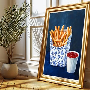 trendy blue prints,blue kitchen prints,fast food art,dorm wall decor,retro wall art,french fries art,french fries painting,funny snack prints,kitchen wall art,food wall art,funny food prints,fun kitchen art,still life wall art,still life painting,bar cart decor,moody kitchen decor,dark kitchen art,kitchen wall decor, moody kitchen print, moody kitchen art,food art print,fun kitchen art, still life prints,bar cart print,bar cart art,funny kitchen art,foodie wall art,nautical wall art