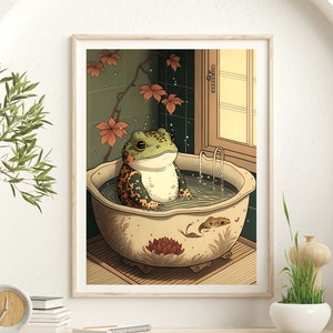 Matsumoto Hoji Frog Printable Wall Art Print, Japanese Painting, Vintage Poster, Animal Art, Funny Animal Print, Gift, Bathroom Spa Wall Art