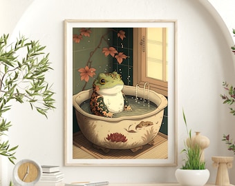 Matsumoto Hoji Frog Printable Wall Art Print, Japanese Painting, Vintage Poster, Animal Art, Funny Animal Print, Gift, Bathroom Spa Wall Art