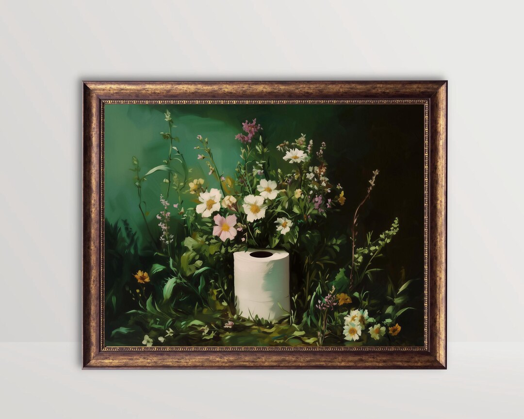 Toilet Paper | Dark Green Bathroom Decor, Floral Bath Wall Art, Vintage ...