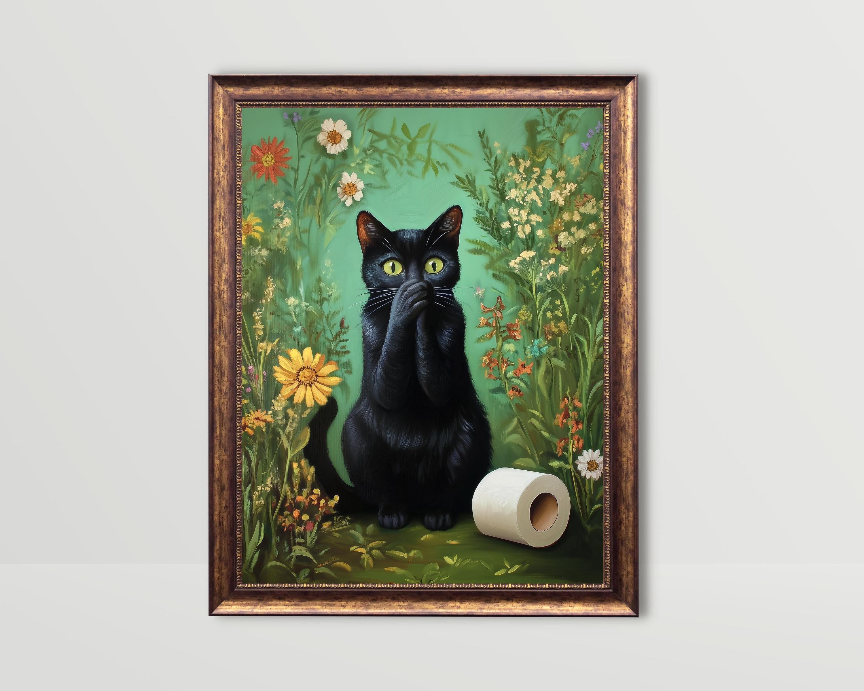 Cat Toilet Paper | Funny Bathroom Wall Art, Green Powder Room Prints ...