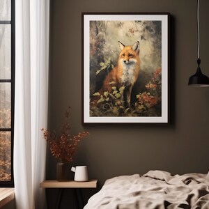 Fox | Cottagecore Print, Forest Animal Vintage Oil Painting, Botanical Wall Art, Whimsical Fox Poster Victorian Aesthetic Woodland Printable image 5