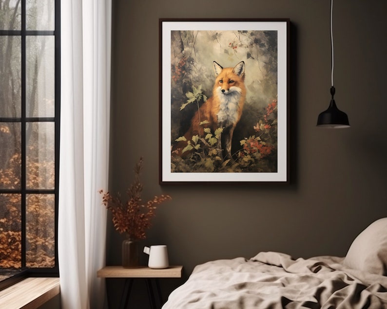 Fox | Cottagecore Print, Forest Animal Vintage Oil Painting, Botanical Wall Art, Whimsical Fox Poster Victorian Aesthetic Woodland Printable image 5